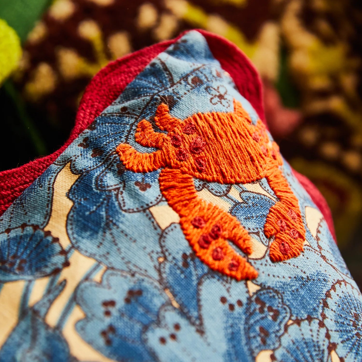 Lucia Embroidered Cushion - Cerulean