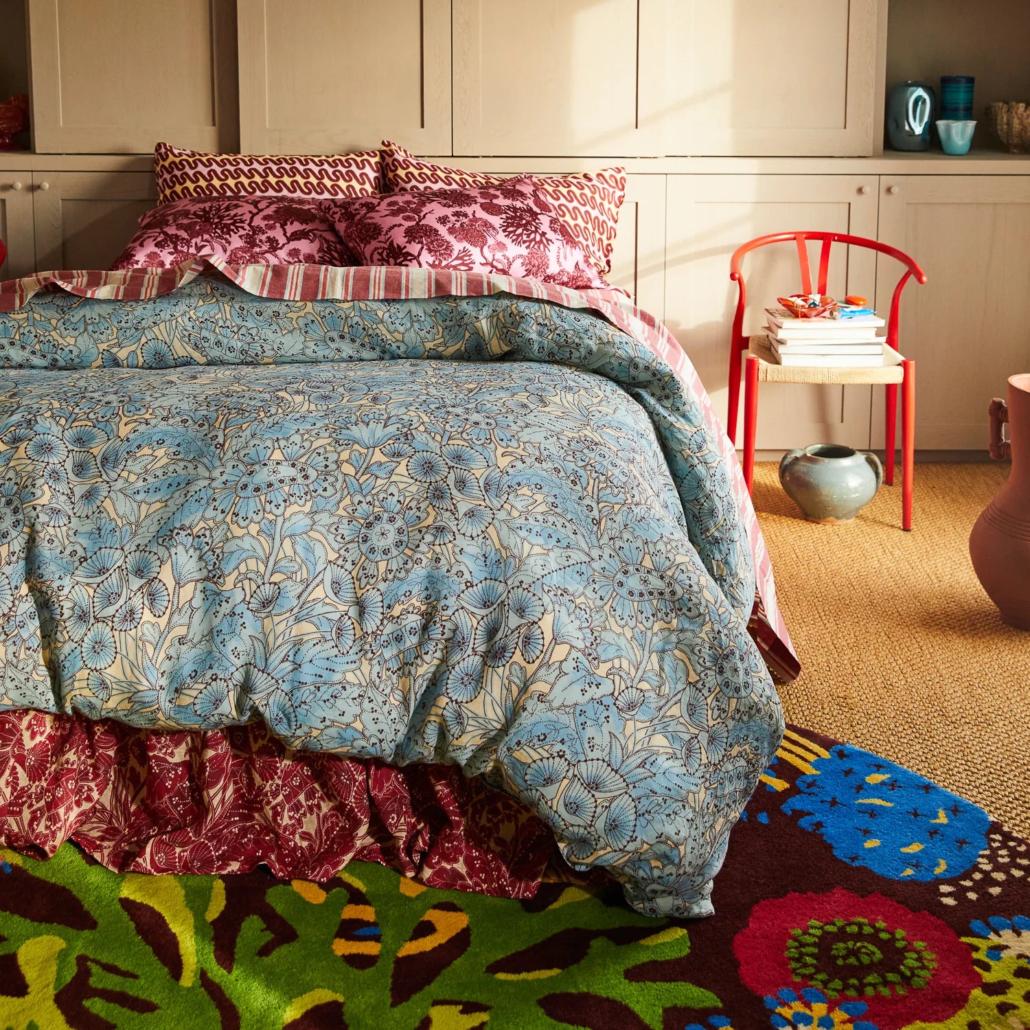 Lucia Linen Quilt Cover- Cerulean
