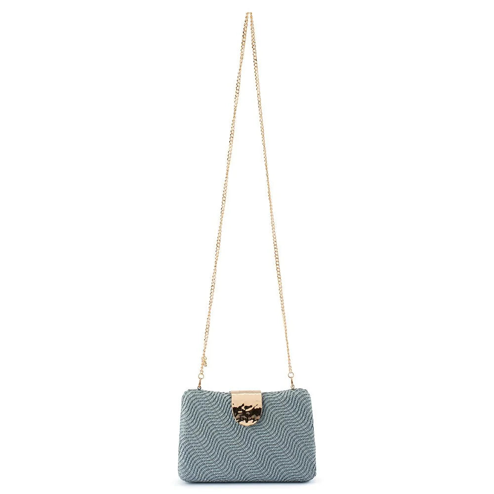 Lindy Woven Clutch- Blue