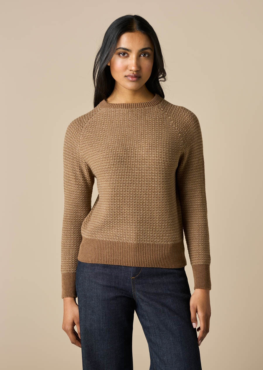 Lola Two Tone Textured Jumper- Coffee - Presence Hamilton