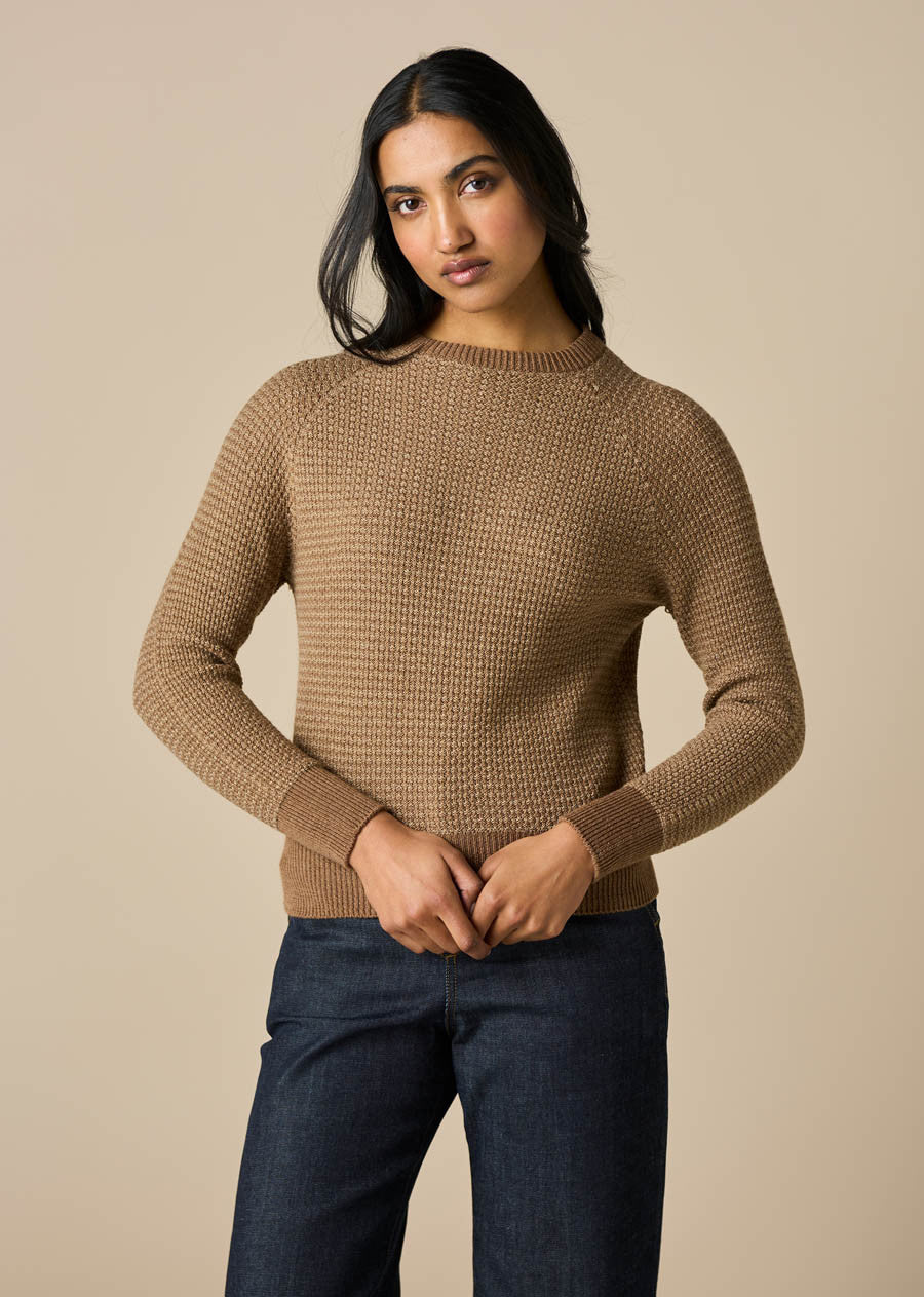 Lola Two Tone Textured Jumper- Coffee - Presence Hamilton