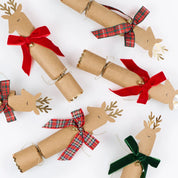 Tartan & Velvet Bow Reindeer Xmas Crackers- set 6