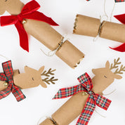 Tartan & Velvet Bow Reindeer Xmas Crackers- set 6