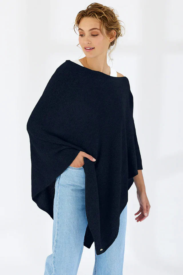 Mia Cashmere Poncho - French Navy - Presence Hamilton