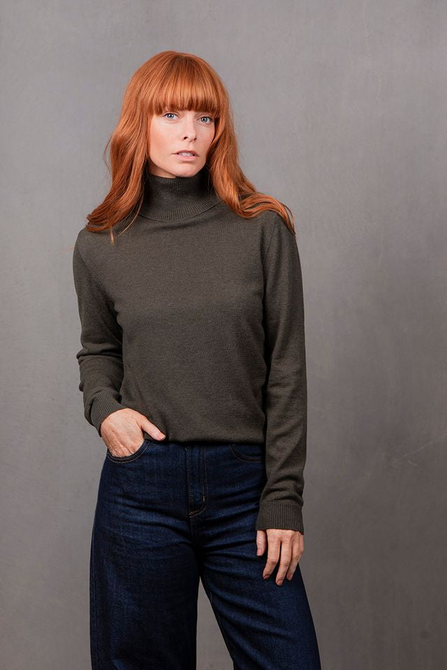 Rosie Roll Neck Pullover - Olive - Presence Hamilton