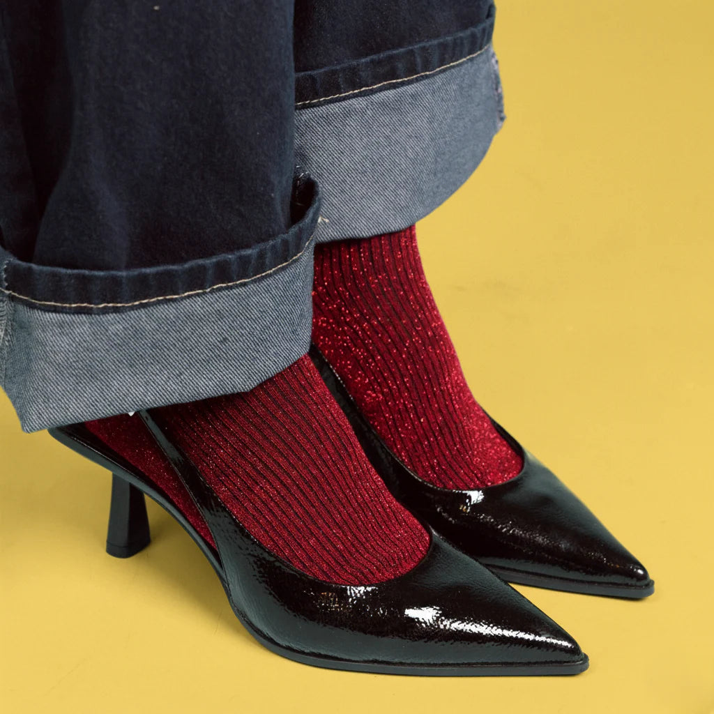 KLUE Glitter Lurex Socks - Cherry - Presence Hamilton