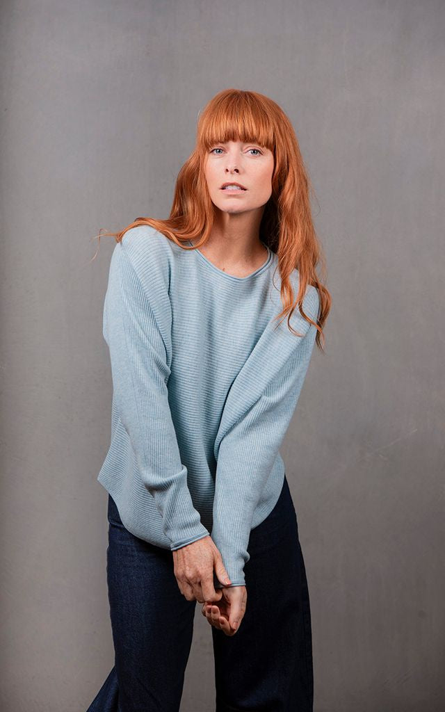 Dolman Ribbed Pullover - Aquamarine - Presence Hamilton