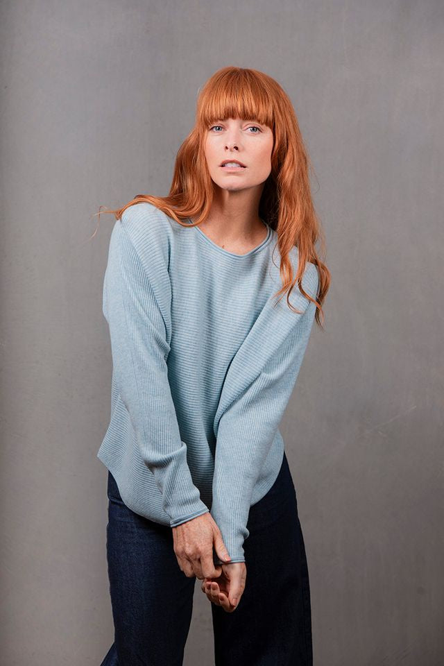 Dolman Ribbed Pullover - Aquamarine - Presence Hamilton