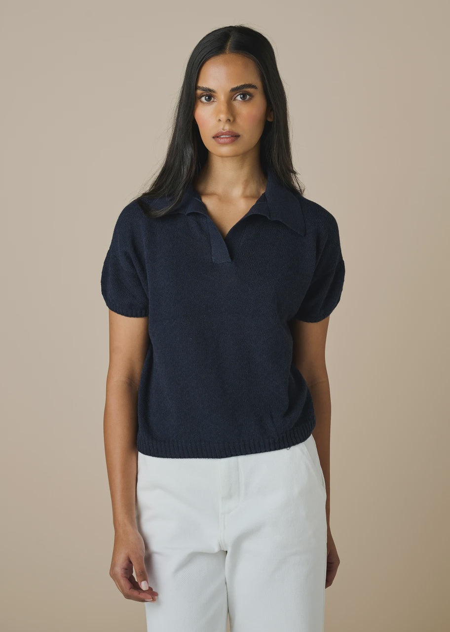 Prudence Textured Polo Tee- Ink