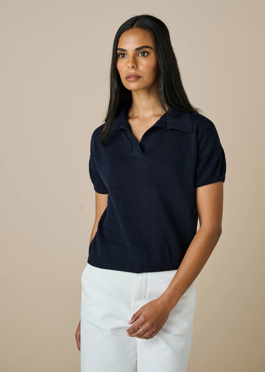 Prudence Textured Polo Tee- Ink