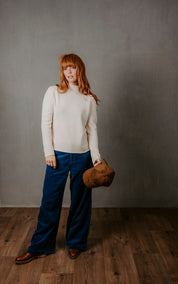 High Neck Crew Pullover- Ivory - Presence Hamilton