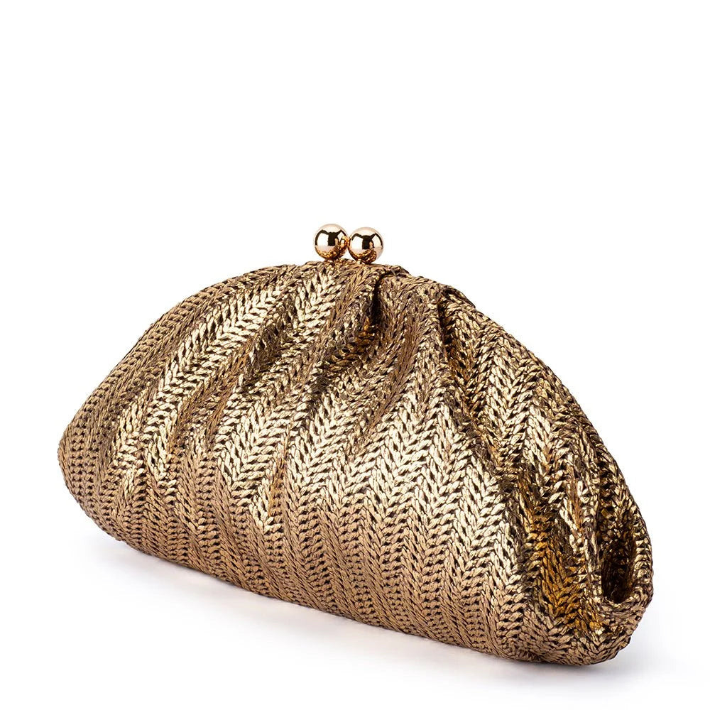 Rita Woven Clutch-  Bronze