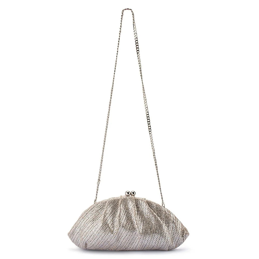 Rita Woven Clutch- Silver