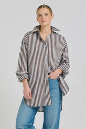 The Boyfriend Shirt- Chocolate Stripe - Presence Hamilton