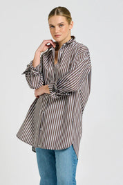 The Boyfriend Shirt- Chocolate Stripe - Presence Hamilton