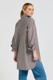 The Boyfriend Shirt- Chocolate Stripe - Presence Hamilton