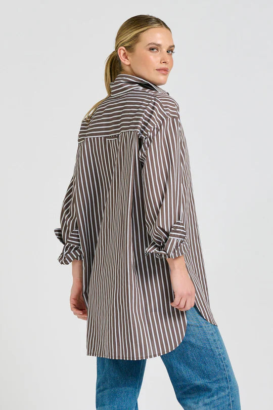 The Boyfriend Shirt- Chocolate Stripe - Presence Hamilton