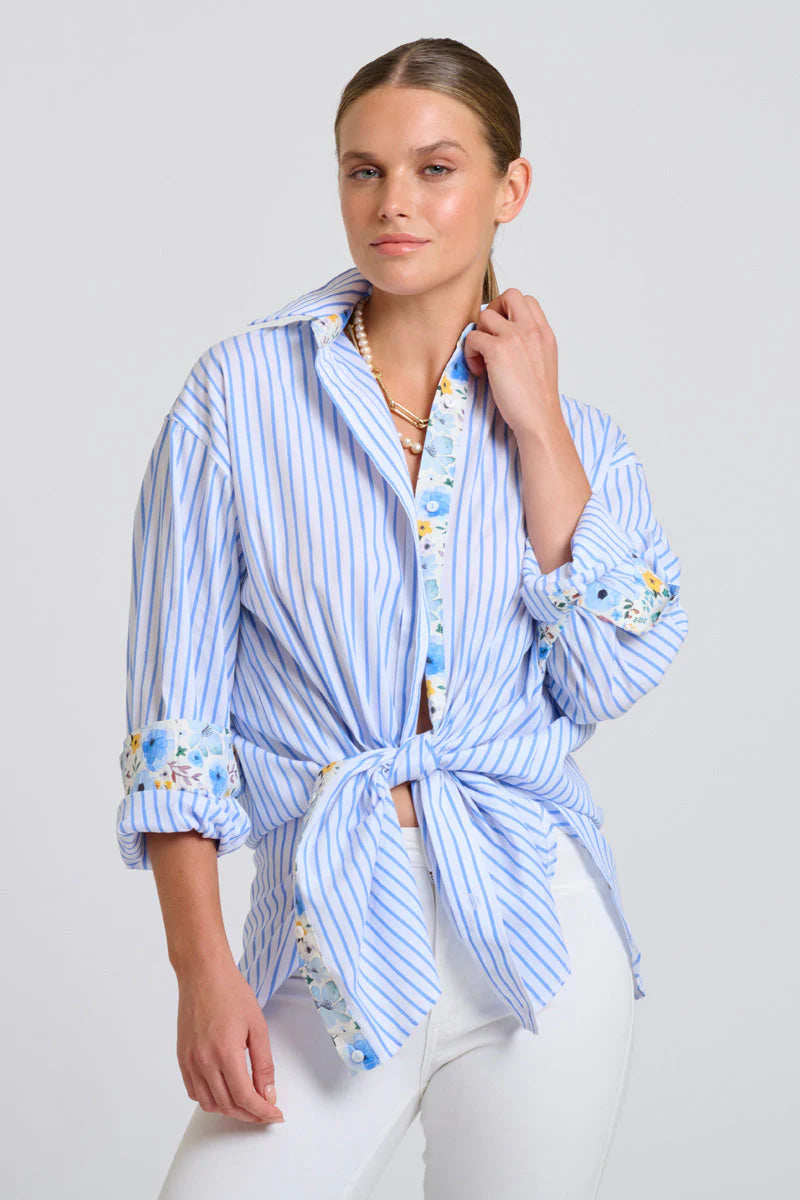 The Boyfriend Shirt- Floral Trim