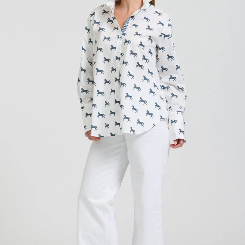 Elodie Girlfriend Shirt- Navy Pony Prance - Presence Hamilton