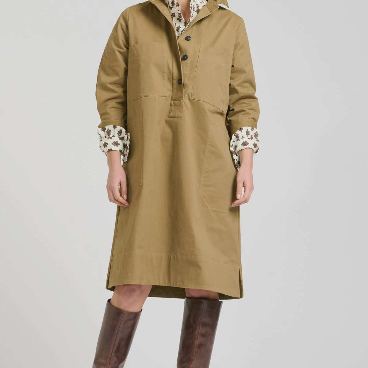 The Jane Utility Popover Dress - Tan - Presence Hamilton