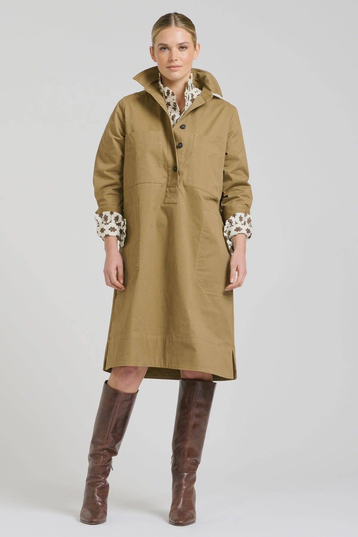 The Jane Utility Popover Dress - Tan - Presence Hamilton