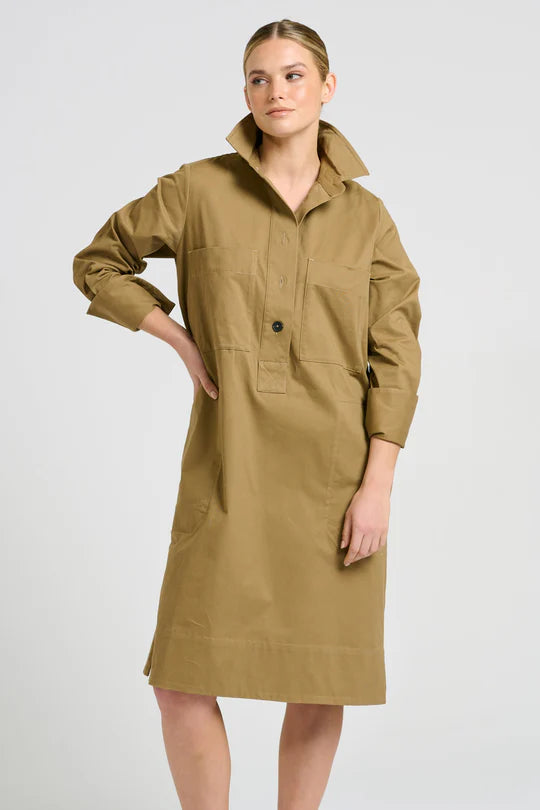 The Jane Utility Popover Dress - Tan - Presence Hamilton