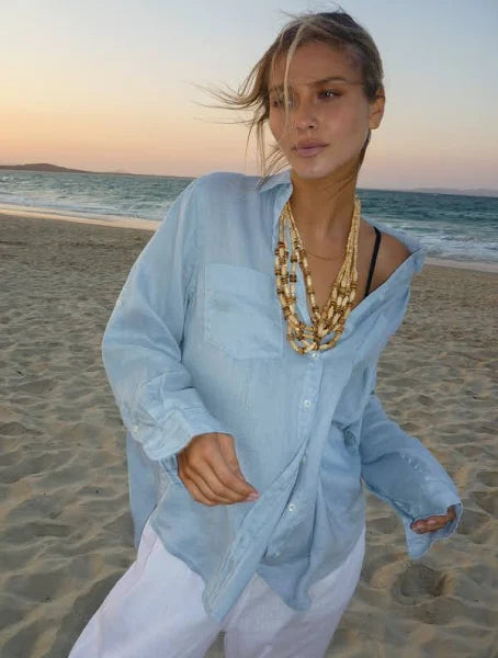 Hut Linen Shirt- Breeze Blue