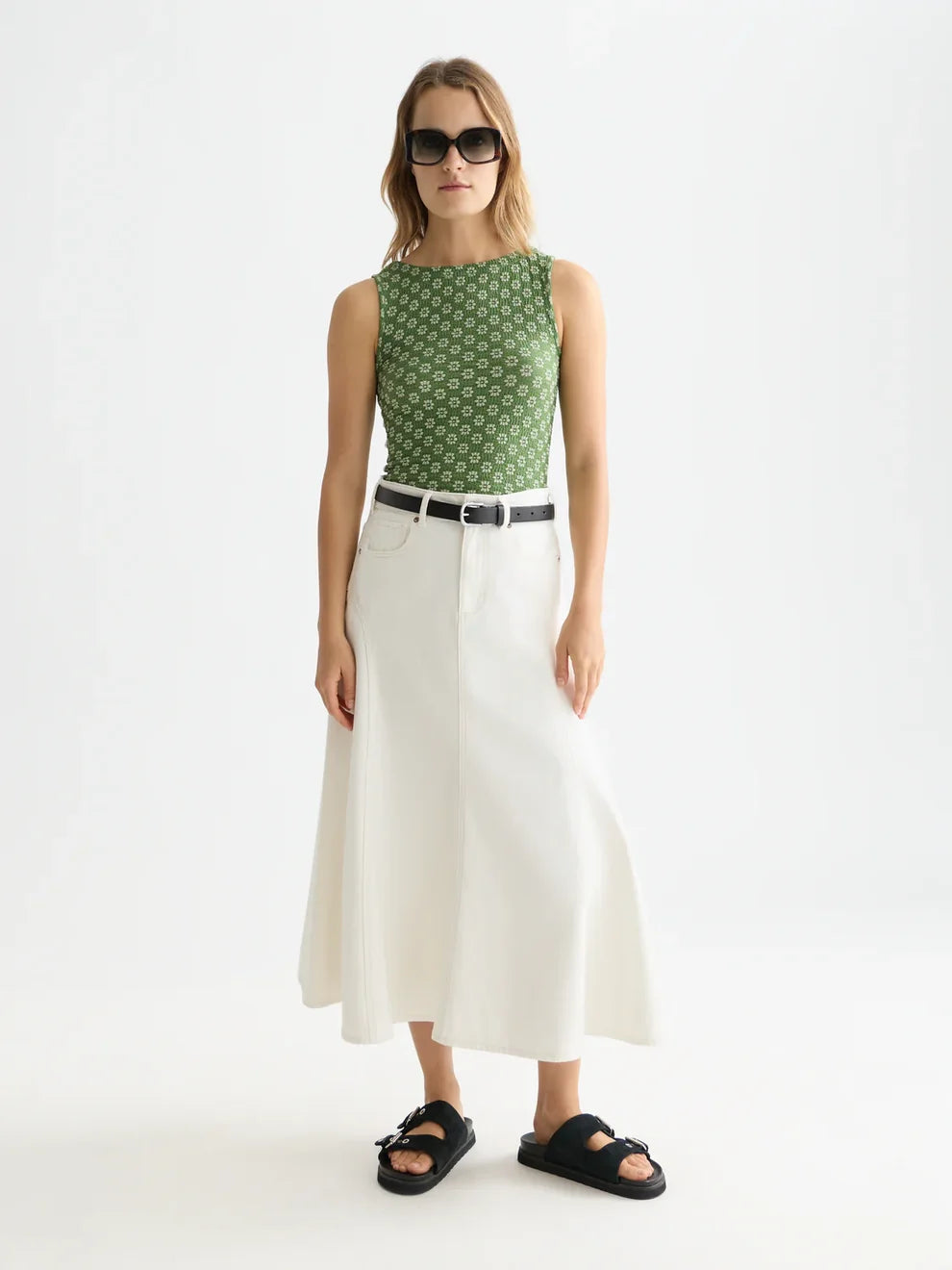 Slash Neck Tank- Garden Green