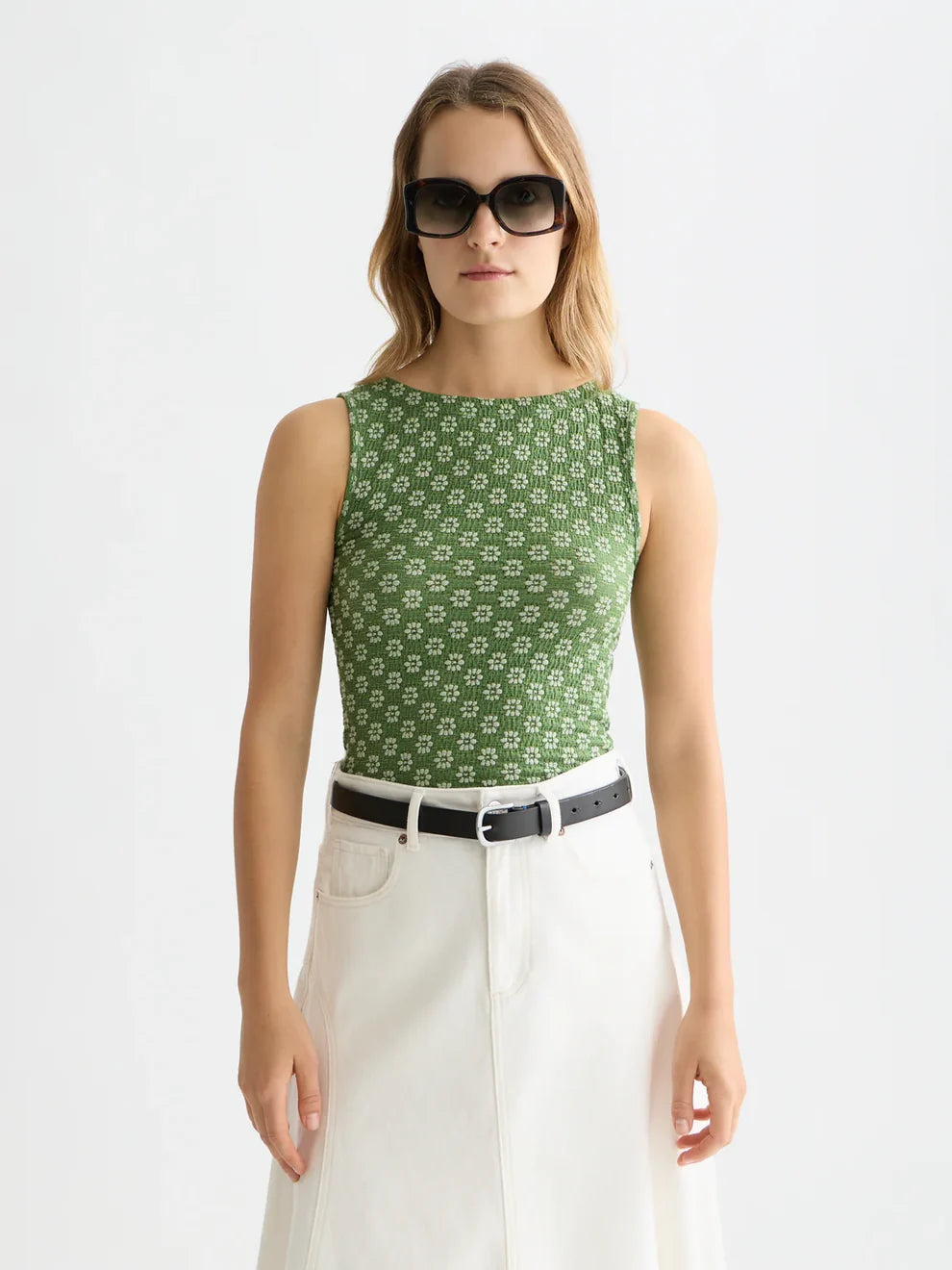 Slash Neck Tank- Garden Green