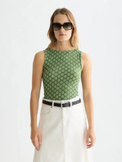 Slash Neck Tank- Garden Green