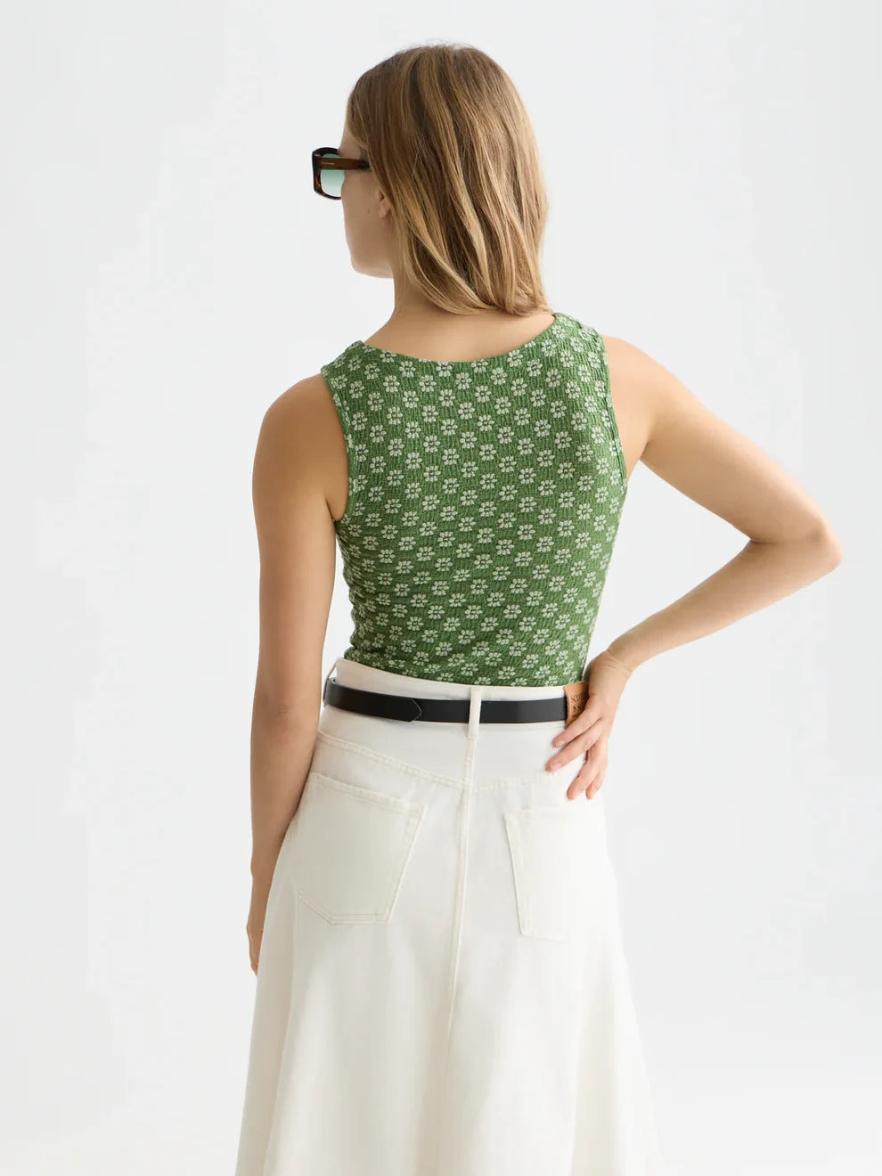Slash Neck Tank- Garden Green