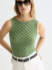 Slash Neck Tank- Garden Green