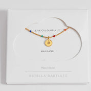 CZ Pendant Rainbow Beaded Necklace- Gold Plated